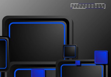 Siyah ve mavi neon kareler soyut yüksek teknoloji arkaplanı. Vektör geometrik tasarımı