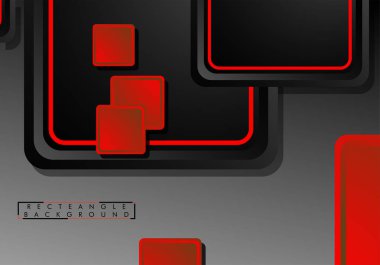 Siyah ve kırmızı neon kareler soyut hi-tech arka plan. Vektör geometrik tasarım