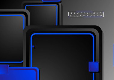 Siyah ve mavi neon kareler soyut yüksek teknoloji arkaplanı. Vektör geometrik tasarımı