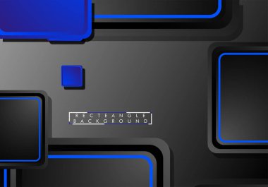 Siyah ve mavi neon kareler soyut yüksek teknoloji arkaplanı. Vektör geometrik tasarımı