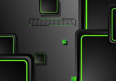 Siyah ve yeşil neon kareler soyut hi-tech arka plan. Vektör geometrik tasarım