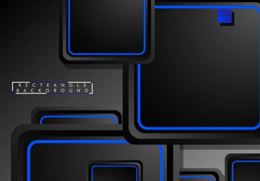 Siyah ve mavi neon kareler soyut yüksek teknoloji arkaplanı. Vektör geometrik tasarımı