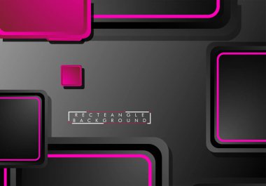 Siyah ve pembe neon kareler soyut hi-tech arka plan. Vektör geometrik tasarım