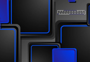 Siyah ve mavi neon kareler soyut yüksek teknoloji arkaplanı. Vektör geometrik tasarımı