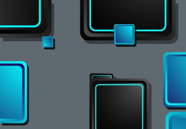 Siyah ve mavi neon kareler soyut yüksek teknoloji arkaplanı. Vektör geometrik tasarımı