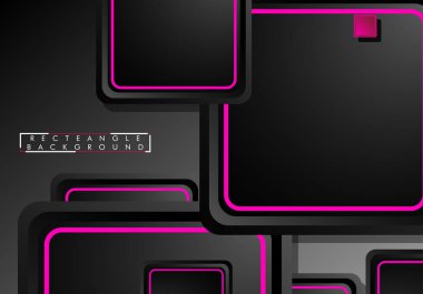 Siyah ve pembe neon kareler soyut hi-tech arka plan. Vektör geometrik tasarım