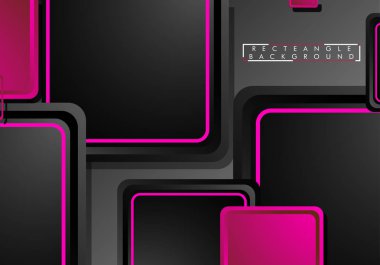 Siyah ve pembe neon kareler soyut hi-tech arka plan. Vektör geometrik tasarım
