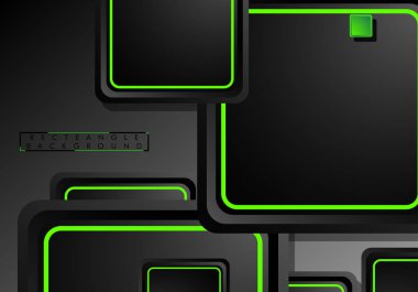 Siyah ve yeşil neon kareler soyut hi-tech arka plan. Vektör geometrik tasarım