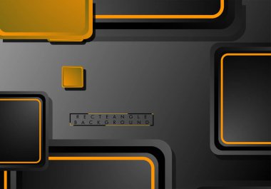 Siyah ve turuncu neon kareler soyut hi-tech arka plan. Vektör geometrik tasarım