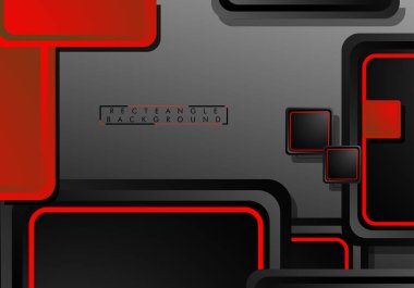 Siyah ve kırmızı neon kareler soyut hi-tech arka plan. Vektör geometrik tasarım