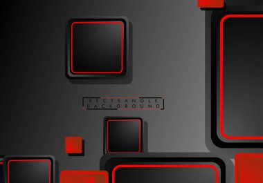 Siyah ve kırmızı neon kareler soyut hi-tech arka plan. Vektör geometrik tasarım