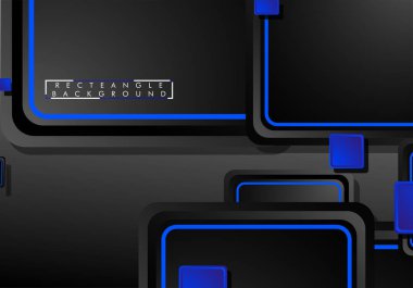 Siyah ve mavi neon kareler soyut yüksek teknoloji arkaplanı. Vektör geometrik tasarımı
