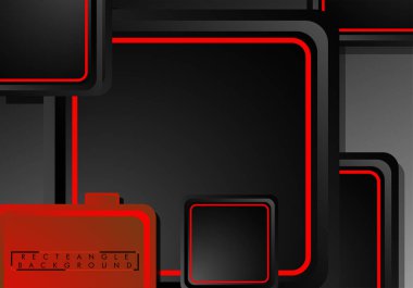 Siyah ve kırmızı neon kareler soyut hi-tech arka plan. Vektör geometrik tasarım