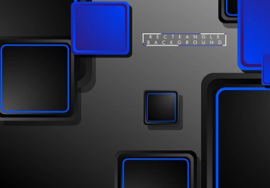 Siyah ve mavi neon kareler soyut yüksek teknoloji arkaplanı. Vektör geometrik tasarımı