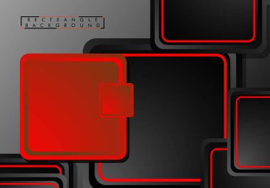 Siyah ve kırmızı neon kareler soyut hi-tech arka plan. Vektör geometrik tasarım