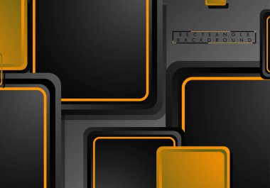 Siyah ve turuncu neon kareler soyut hi-tech arka plan. Vektör geometrik tasarım