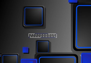 Siyah ve mavi neon kareler soyut yüksek teknoloji arkaplanı. Vektör geometrik tasarımı