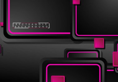 Siyah ve pembe neon kareler soyut hi-tech arka plan. Vektör geometrik tasarım