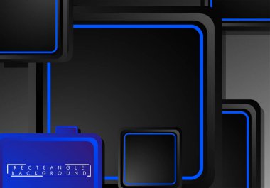 Siyah ve mavi neon kareler soyut yüksek teknoloji arkaplanı. Vektör geometrik tasarımı