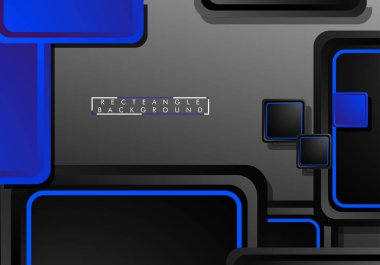 Siyah ve mavi neon kareler soyut yüksek teknoloji arkaplanı. Vektör geometrik tasarımı