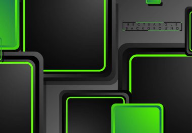Siyah ve yeşil neon kareler soyut hi-tech arka plan. Vektör geometrik tasarım