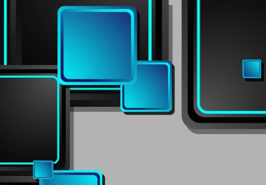 Siyah ve mavi neon kareler soyut yüksek teknoloji arkaplanı. Vektör geometrik tasarımı