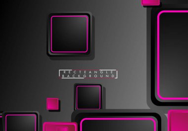 Siyah ve pembe neon kareler soyut hi-tech arka plan. Vektör geometrik tasarım
