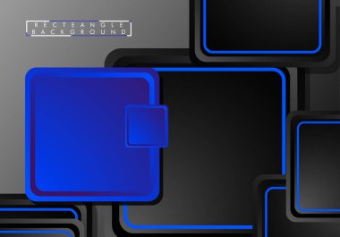 Siyah ve mavi neon kareler soyut yüksek teknoloji arkaplanı. Vektör geometrik tasarımı