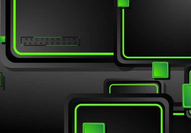 Siyah ve yeşil neon kareler soyut hi-tech arka plan. Vektör geometrik tasarım