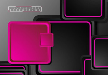 Siyah ve pembe neon kareler soyut hi-tech arka plan. Vektör geometrik tasarım