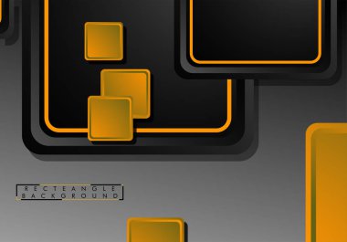 Siyah ve turuncu neon kareler soyut hi-tech arka plan. Vektör geometrik tasarım