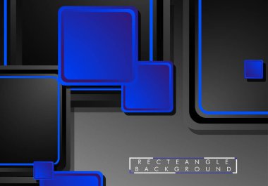 Siyah ve mavi neon kareler soyut yüksek teknoloji arkaplanı. Vektör geometrik tasarımı