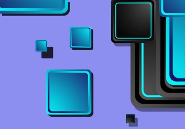 Siyah ve mavi neon kareler soyut yüksek teknoloji arkaplanı. Vektör geometrik tasarımı