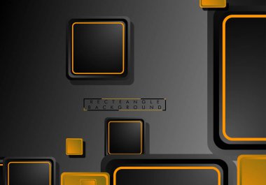 Siyah ve turuncu neon kareler soyut hi-tech arka plan. Vektör geometrik tasarım
