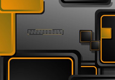 Siyah ve turuncu neon kareler soyut hi-tech arka plan. Vektör geometrik tasarım