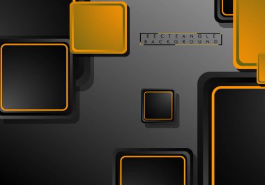 Siyah ve turuncu neon kareler soyut hi-tech arka plan. Vektör geometrik tasarım