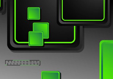 Siyah ve yeşil neon kareler soyut hi-tech arka plan. Vektör geometrik tasarım