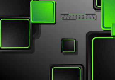 Siyah ve yeşil neon kareler soyut hi-tech arka plan. Vektör geometrik tasarım