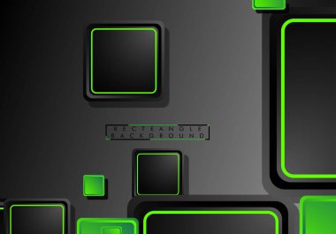 Siyah ve yeşil neon kareler soyut hi-tech arka plan. Vektör geometrik tasarım