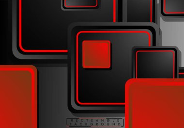 Siyah ve kırmızı neon kareler soyut hi-tech arka plan. Vektör geometrik tasarım