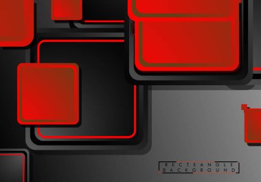 Siyah ve kırmızı neon kareler soyut hi-tech arka plan. Vektör geometrik tasarım