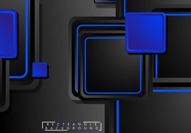 Siyah ve mavi neon kareler soyut yüksek teknoloji arkaplanı. Vektör geometrik tasarımı