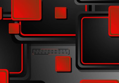 Siyah ve kırmızı neon kareler soyut hi-tech arka plan. Vektör geometrik tasarım