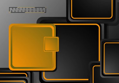 Siyah ve turuncu neon kareler soyut hi-tech arka plan. Vektör geometrik tasarım