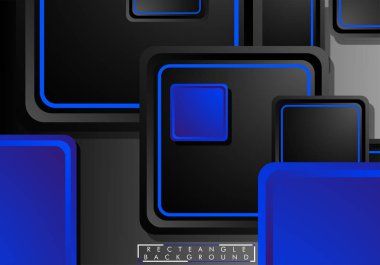 Siyah ve mavi neon kareler soyut yüksek teknoloji arkaplanı. Vektör geometrik tasarımı