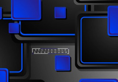 Siyah ve mavi neon kareler soyut yüksek teknoloji arkaplanı. Vektör geometrik tasarımı