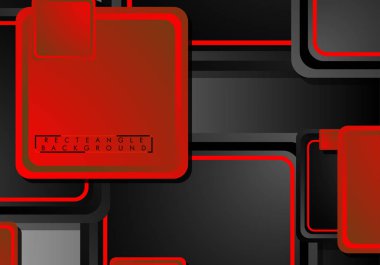 Siyah ve kırmızı neon kareler soyut hi-tech arka plan. Vektör geometrik tasarım