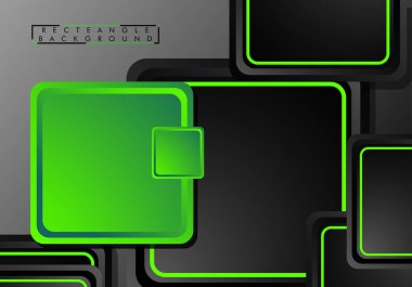Siyah ve yeşil neon kareler soyut hi-tech arka plan. Vektör geometrik tasarım