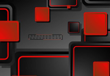 Siyah ve kırmızı neon kareler soyut hi-tech arka plan. Vektör geometrik tasarım