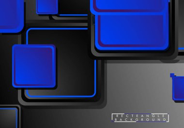 Siyah ve mavi neon kareler soyut yüksek teknoloji arkaplanı. Vektör geometrik tasarımı